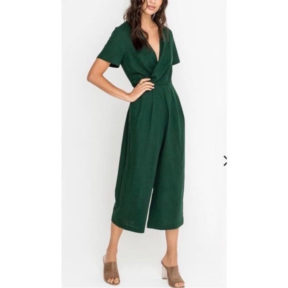 LUSH Forest Green linen midi Jumpsuit